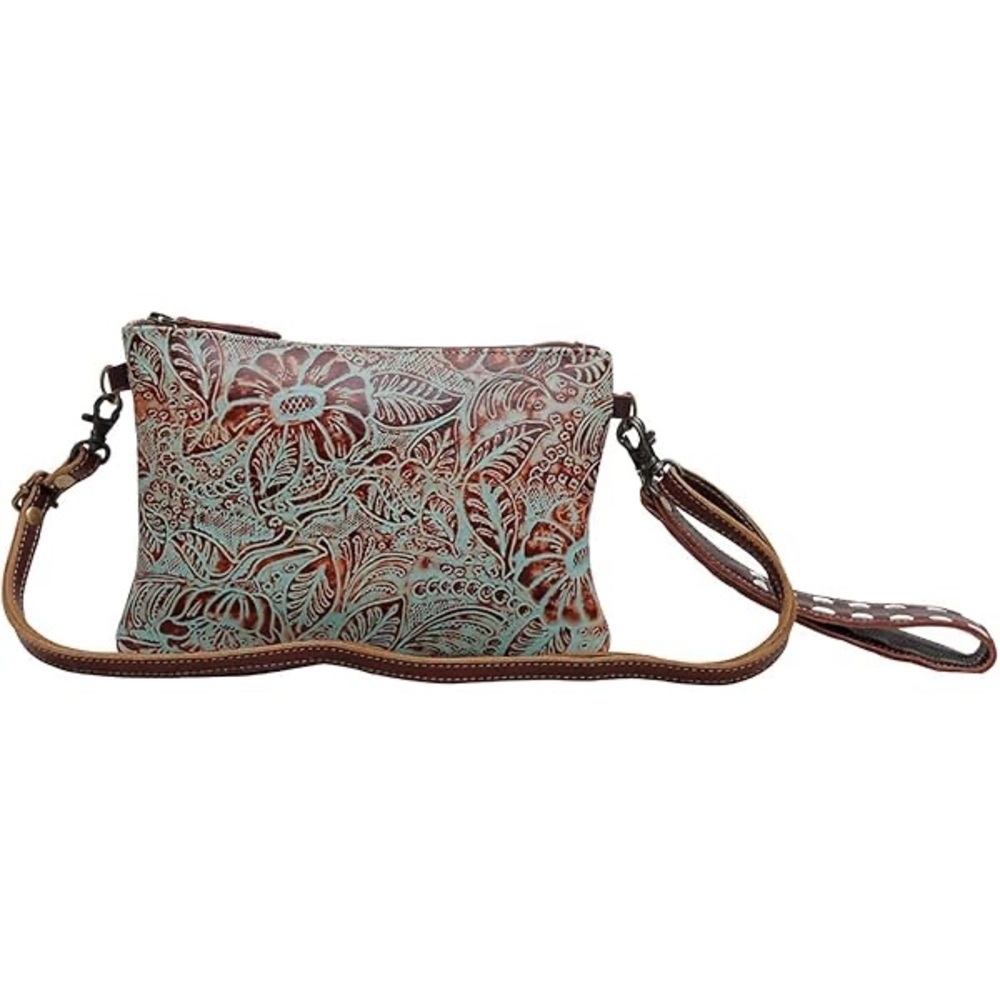Myra Bag Floral Clutch - Brown and Green